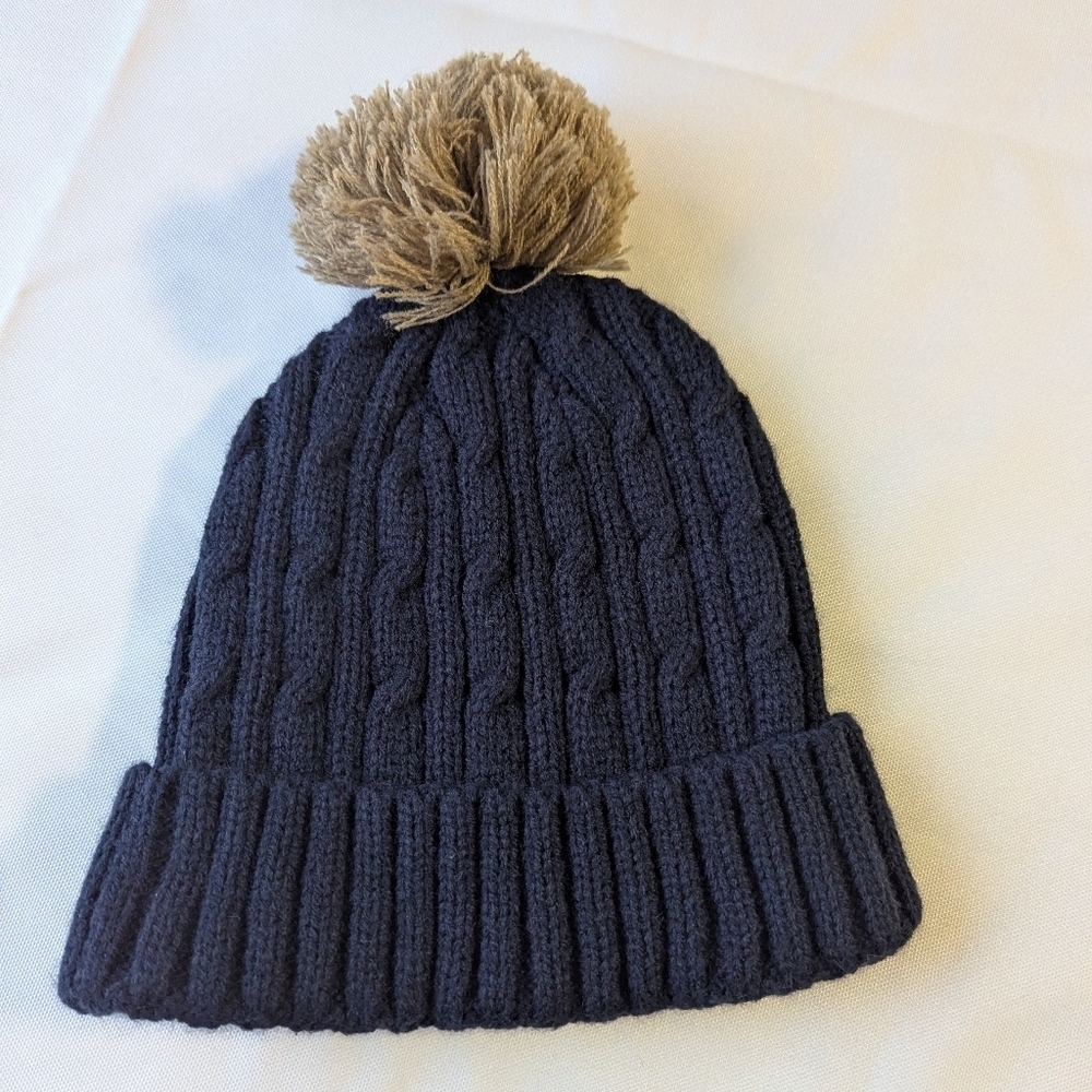 Navy Knit Beanie with Pom Pom - Picture 2 of 2